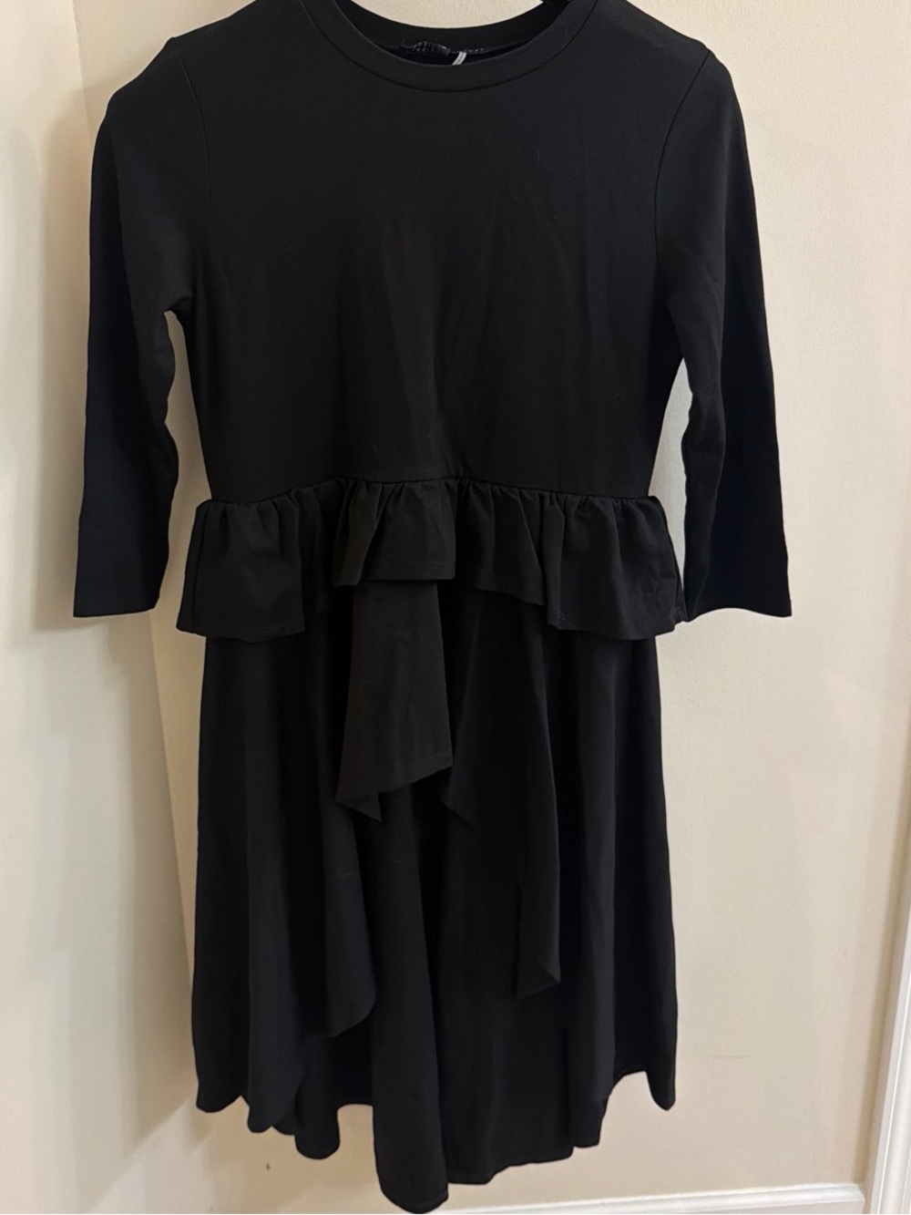 English Factory Black Long-Sleeve Ruffle Hem top, size M